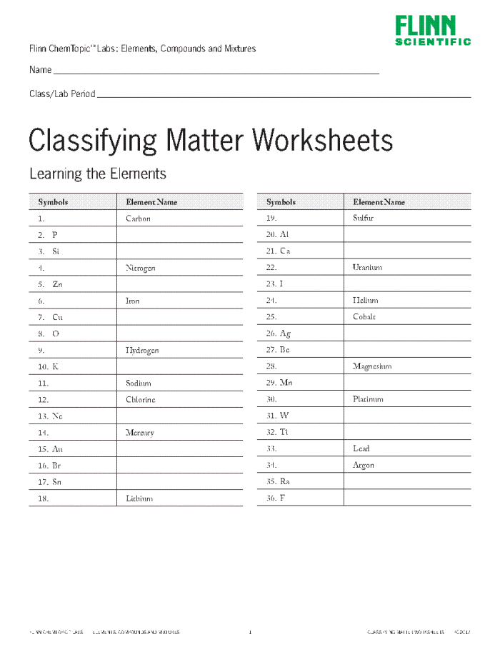 Classifying Matter Using Particle Models Worksheet 7 for Sixth Grade Students Sixth grade science worksheet focused on classifying matter using particle models for chemistry studies