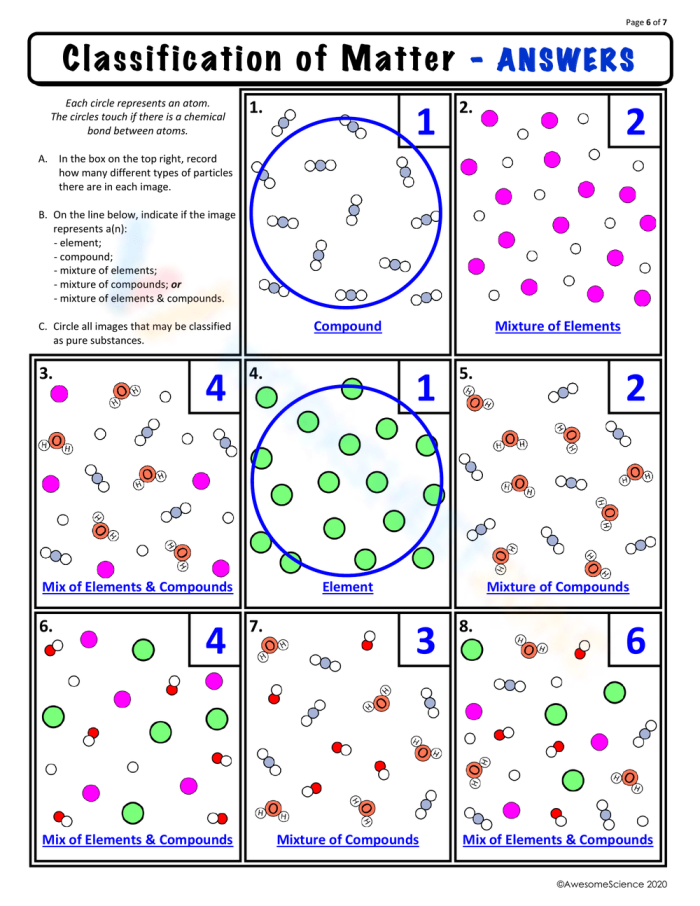 Classifying Matter Using Particle Models 2 Worksheet Image 12 Sixth grade chemistry worksheet for classifying matter using particle models version twelve