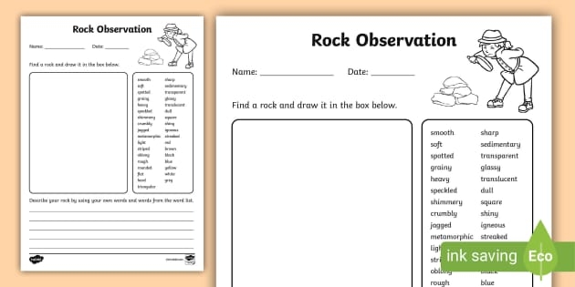 Introduction to different rock types for the Classifying Rocks activity Classifying rocks worksheet for third graders featuring various rock types
