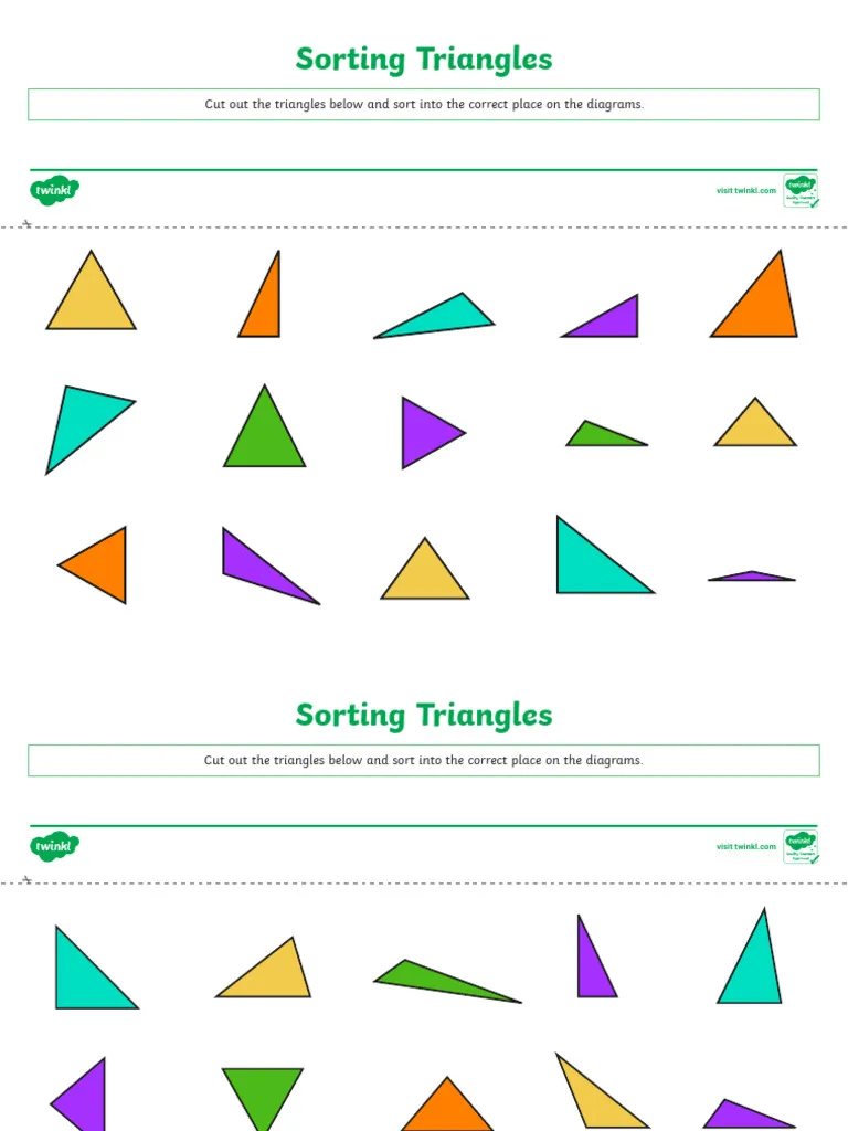 Fifth grade math worksheet featuring activities to classify triangles by acute right or obtuse angles 14