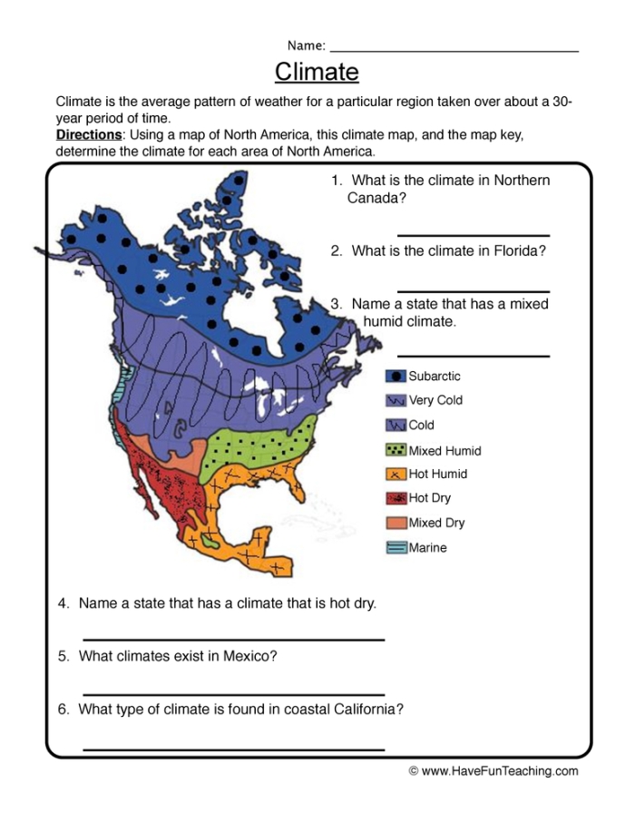 Educational resource for understanding climate maps and their significance in geography Climate Map worksheet illustrating the climate zones of Africa for fourth graders