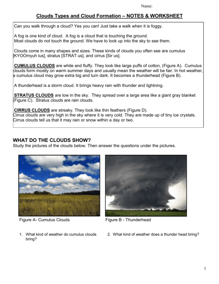 Second grade science worksheet about how clouds form with fill-in-the-blank questions