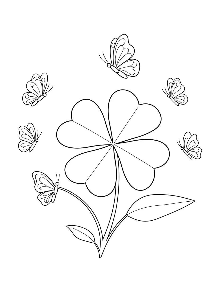 Clover coloring page worksheet featuring a festive hat overflowing with clovers for St. Patrick's Day