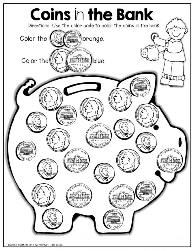 Second grade students practicing coin identification with a pennies nickels and dimes worksheet