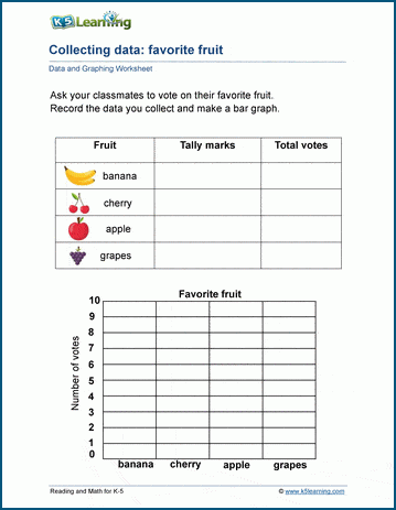 Interactive worksheet for third graders to practice data collection skills Students engaging in a fun Collecting Data worksheet activity with household items