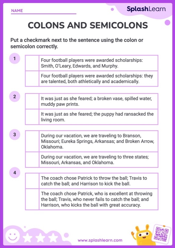 Colon Usage worksheet for seventh graders focusing on punctuation practice. Worksheet image number 14 illustrating colon usage in sentences.