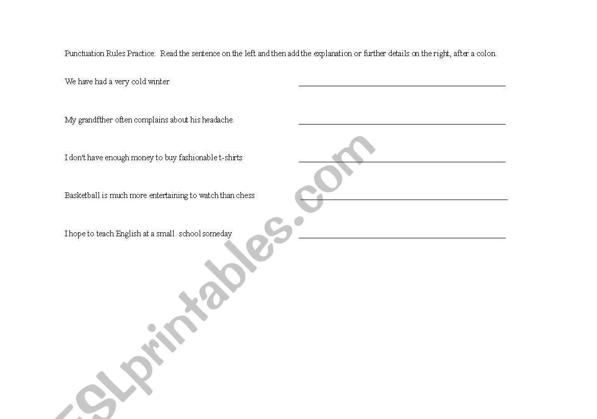 Seventh grade student completing a colon usage worksheet for math and language arts integration
