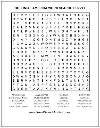 Fifth grade students solving a challenging Colonial American history word search puzzle