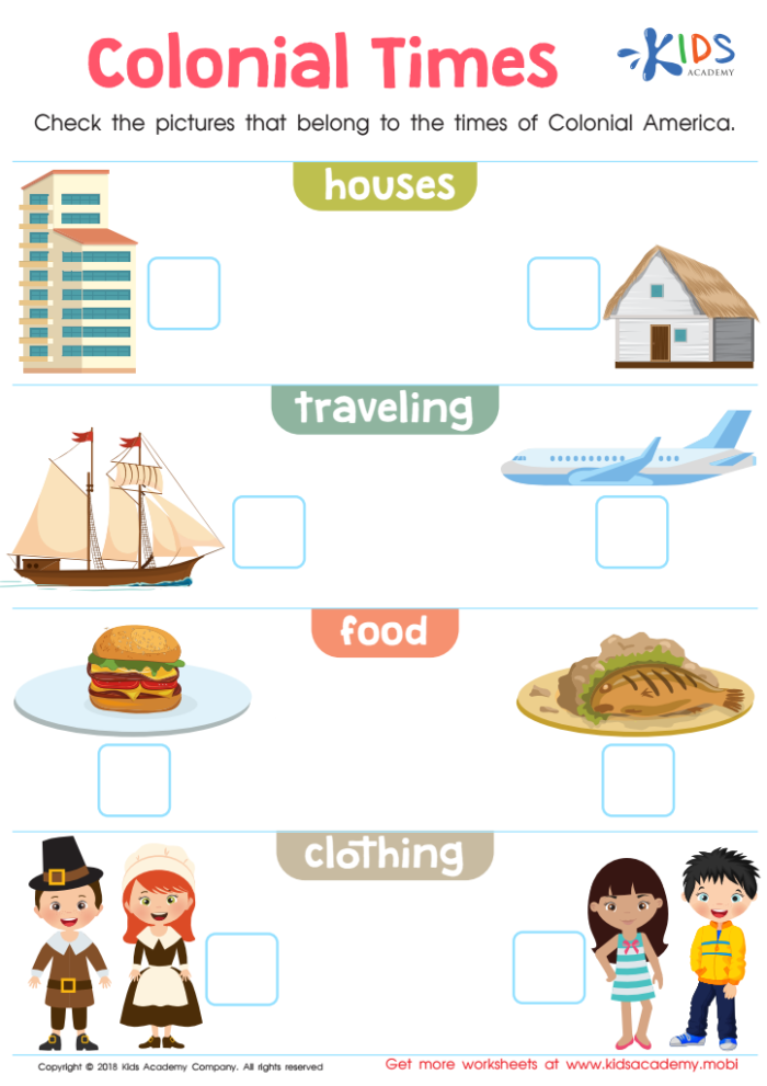 Worksheet for third graders to practice reading timelines in Early Colonial History
