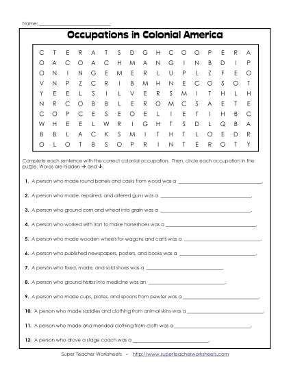 Fifth grade students finding historical terms in a challenging colonial word search worksheet