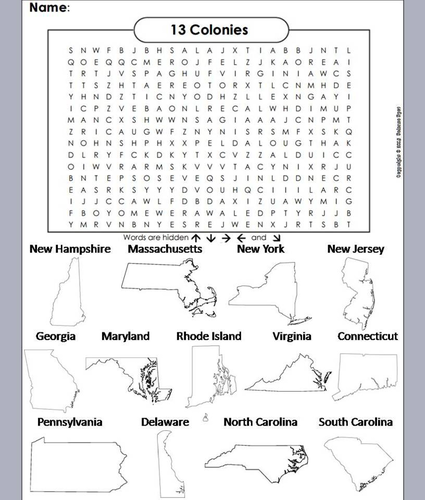 Fifth grade student completing a challenging Colonial Word Search worksheet about American history