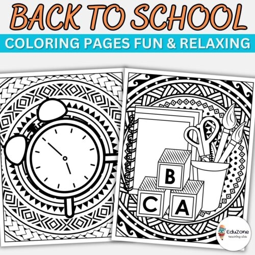 Coloring page featuring a school-themed mandala for first graders to enjoy before the new school year. Back to School Mandala coloring worksheet for first grade students.