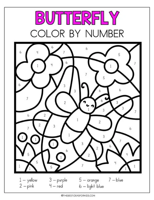 Engaging butterfly-themed activity sheet for young learners in geometry Color by Number Butterfly worksheet for preschoolers focusing on counting skills