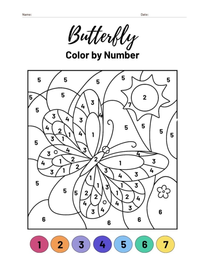 Color by Number Butterfly Geometry Worksheet for Pre-K Learning 20 Pre-K student working on a color by number butterfly worksheet to learn basic geometry and counting skills