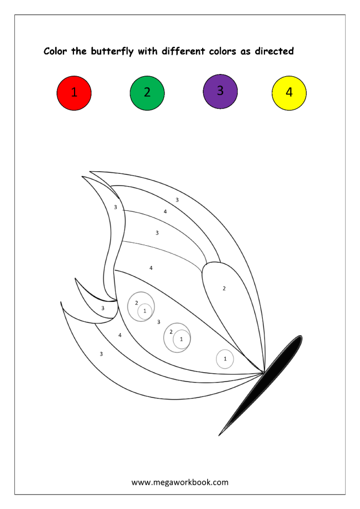 Color by Number Butterfly Worksheet Geometry Activity 3 Pre-K geometry worksheet featuring a butterfly color by number activity for early learners