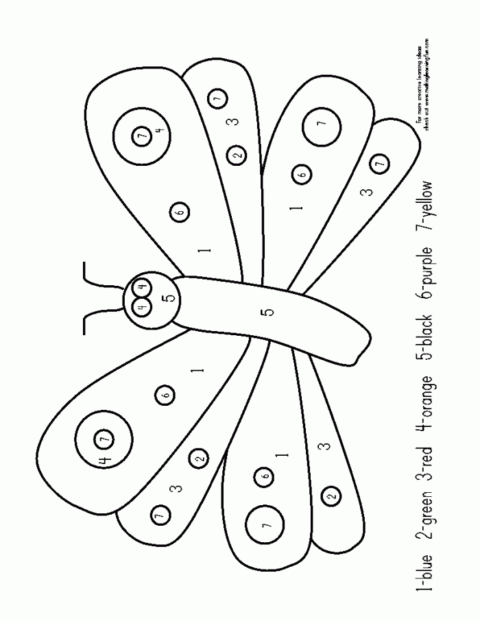 Color by Number Butterfly Geometry Worksheet 9 Pre-K student working on a color by number butterfly worksheet focused on geometry and counting