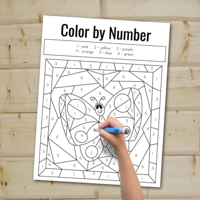 Engaging Color by Number Butterfly activity for Pre-K geometry learning Color by number worksheet featuring a vibrant butterfly for early counting skills
