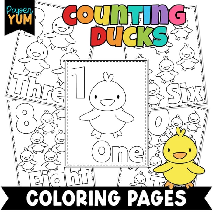 Color by number worksheet featuring two cheerful ducks swimming in a pond