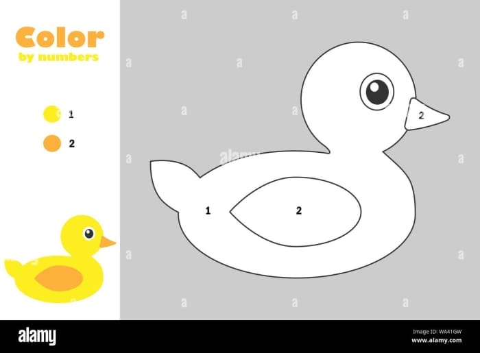 Pre-K color by number worksheet featuring two ducks swimming in a pond for number 25