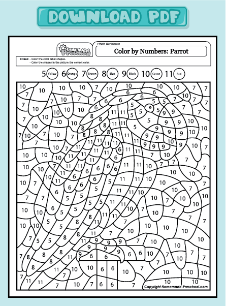 Fun Color-By-Number Parrot activity to enhance number recognition and creativity Color-By-Number worksheet featuring a vibrant parrot for first graders to practice counting
