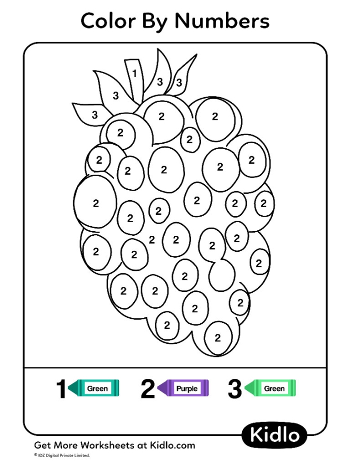 Color by number worksheet featuring vibrant fruit illustrations for young learners