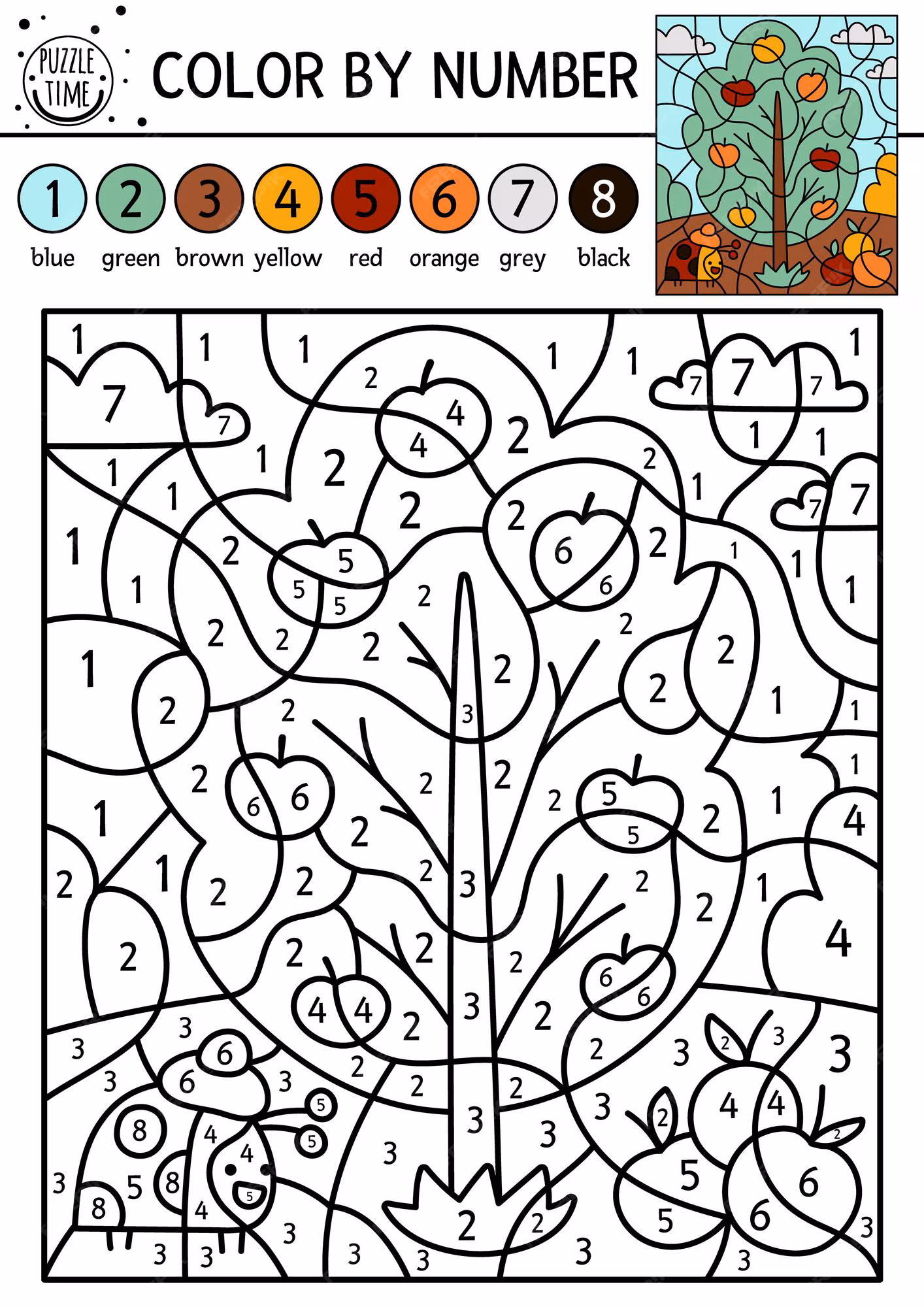 Color by number worksheet featuring various garden plants for kindergarten students