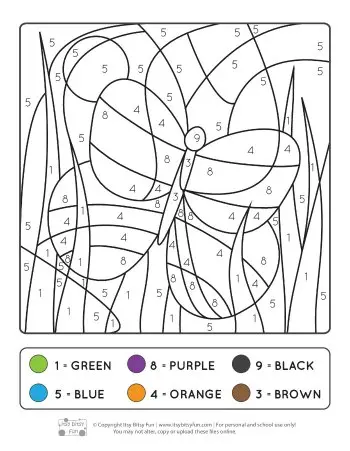 Kindergarten garden plants color by number worksheet for math practice