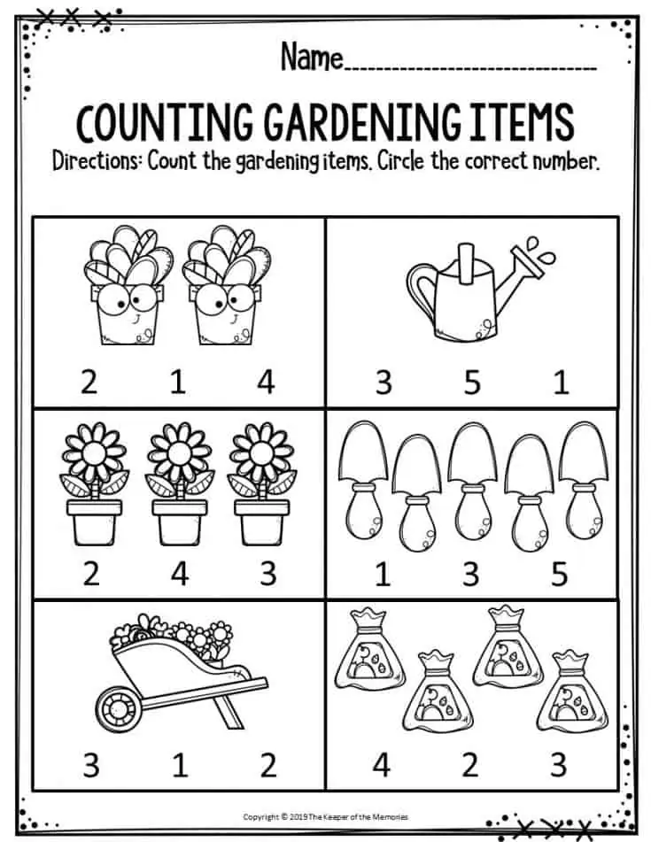 Color by Number worksheet featuring vibrant garden plants for kindergarten students