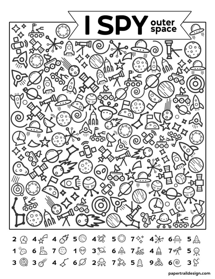 Pre-K color by number worksheet featuring a rocket ship, planets, and a friendly alien