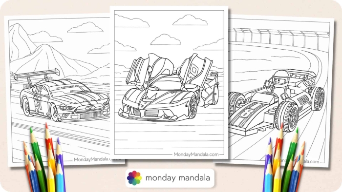 Pre-K worksheet featuring a race car design for color by number practice 12
