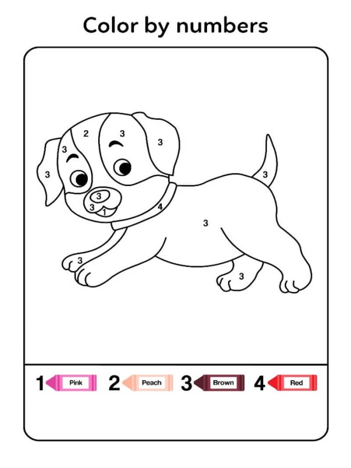 Kindergarten student completing a color by number puppy activity page
