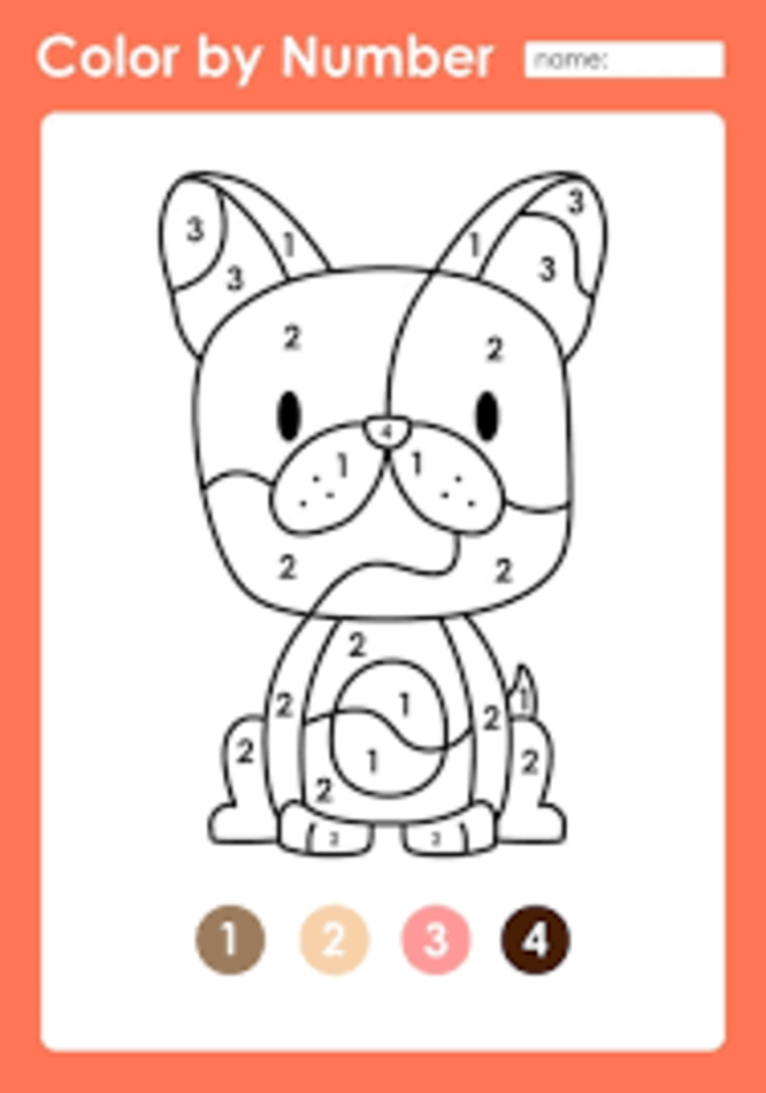 Color by number worksheet featuring a cute puppy for kindergarten kids to enhance their skills in colors and numbers