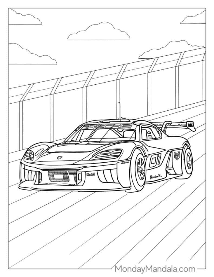 Pre-K student coloring a race car by number worksheet focused on fractions