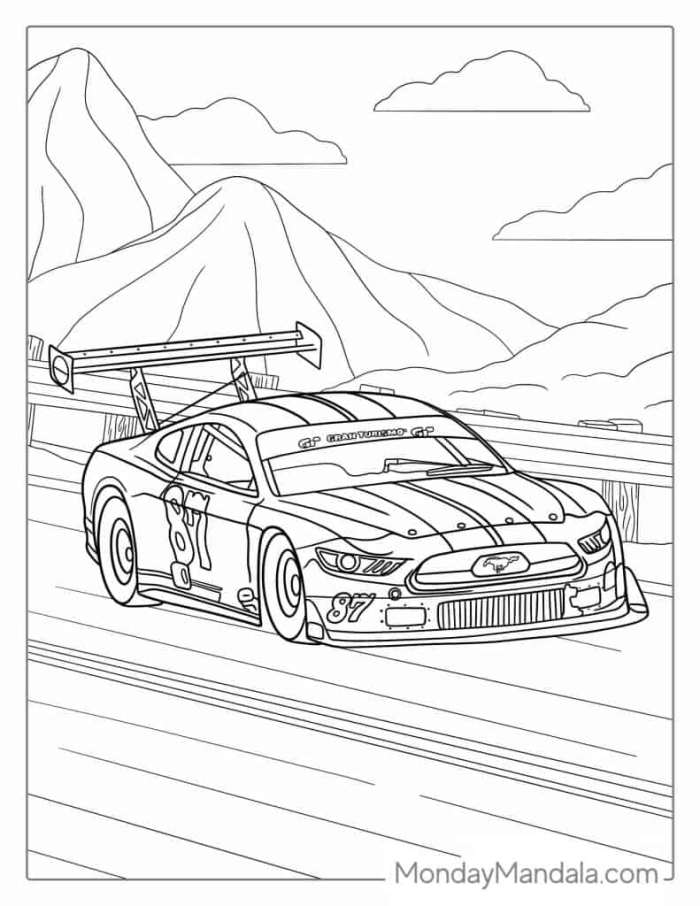 Color by Number worksheet featuring a vibrant race car for Pre-K students
