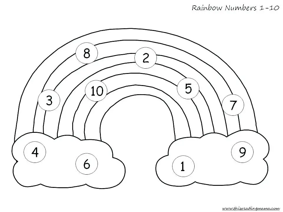 Pre-K geography worksheet featuring a color by number rainbow activity for kids