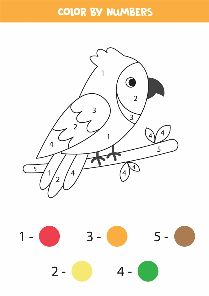 Engaging color-by-number parrot activity to enhance counting skills Color-By-Number worksheet featuring a vibrant parrot for first graders