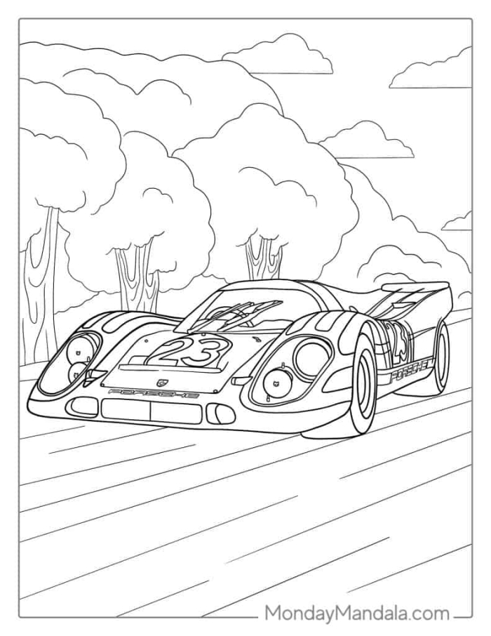 Color by Number worksheet featuring a vibrant race car for kids to color while learning fractions
