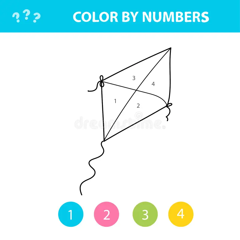 Pre-K color by number kite worksheet featuring basic number recognition 14