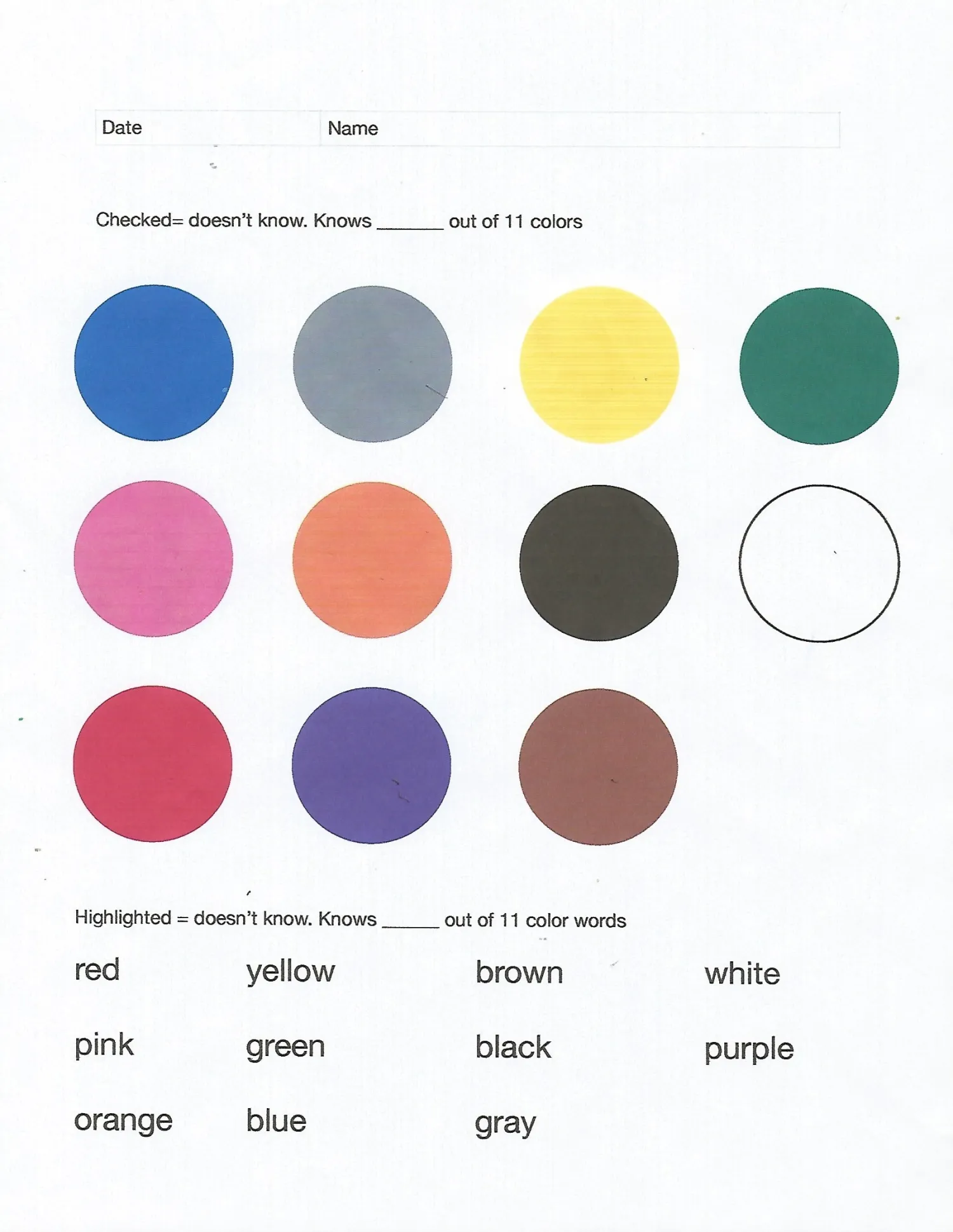 Pre-K student worksheet for identifying colors and matching shades within a data and graphing exercise