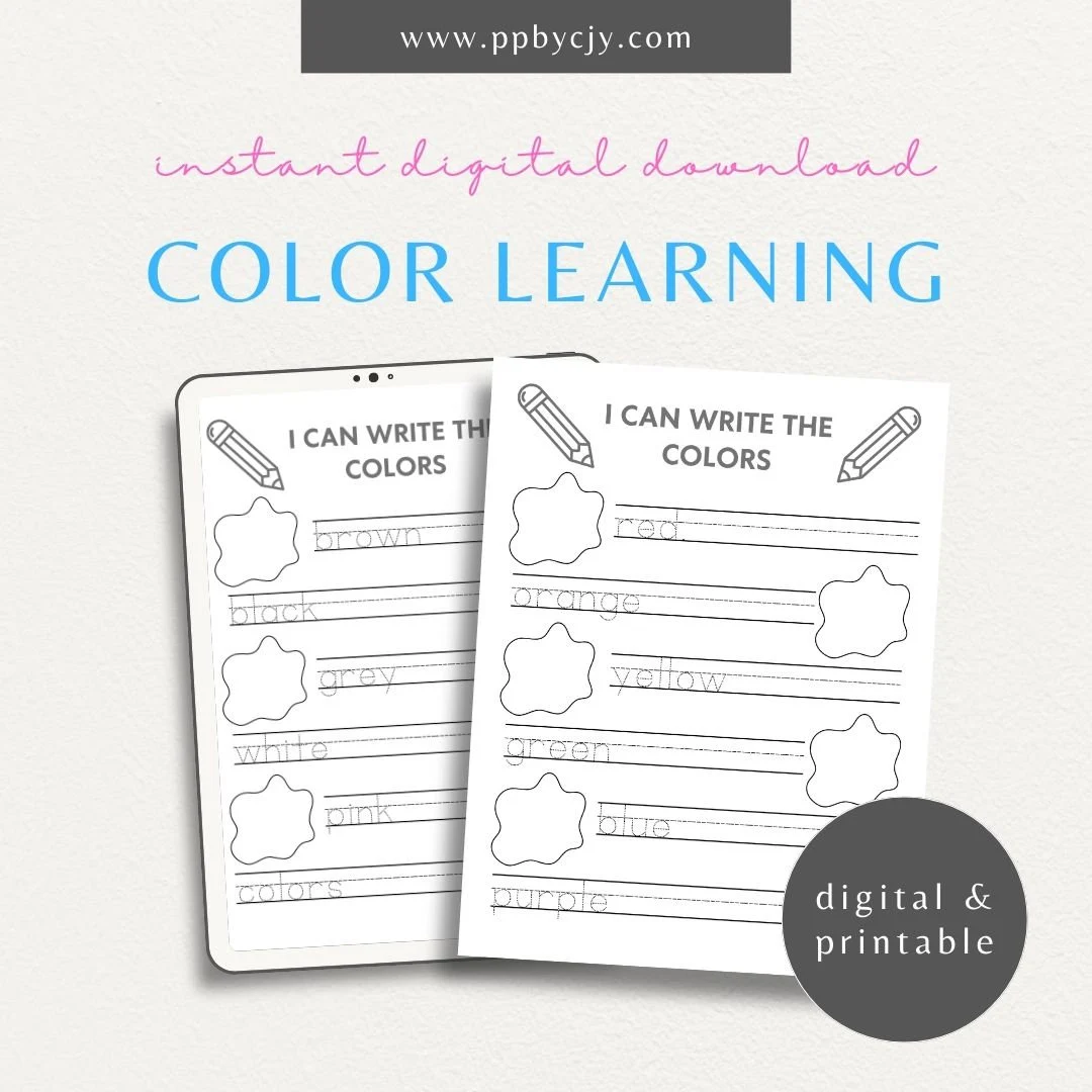 Preschool students coloring and identifying color words on a subtraction worksheet 24