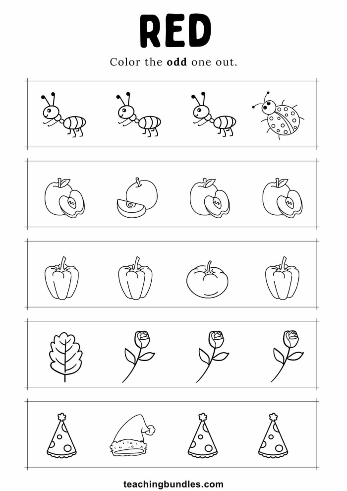 Exploring the color red through fun projects for early learners Color Red worksheet for Pre-K children featuring apples and creative activities