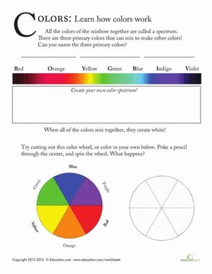 Colorful Color Spectrum worksheet for third graders to explore and share with friends and family
