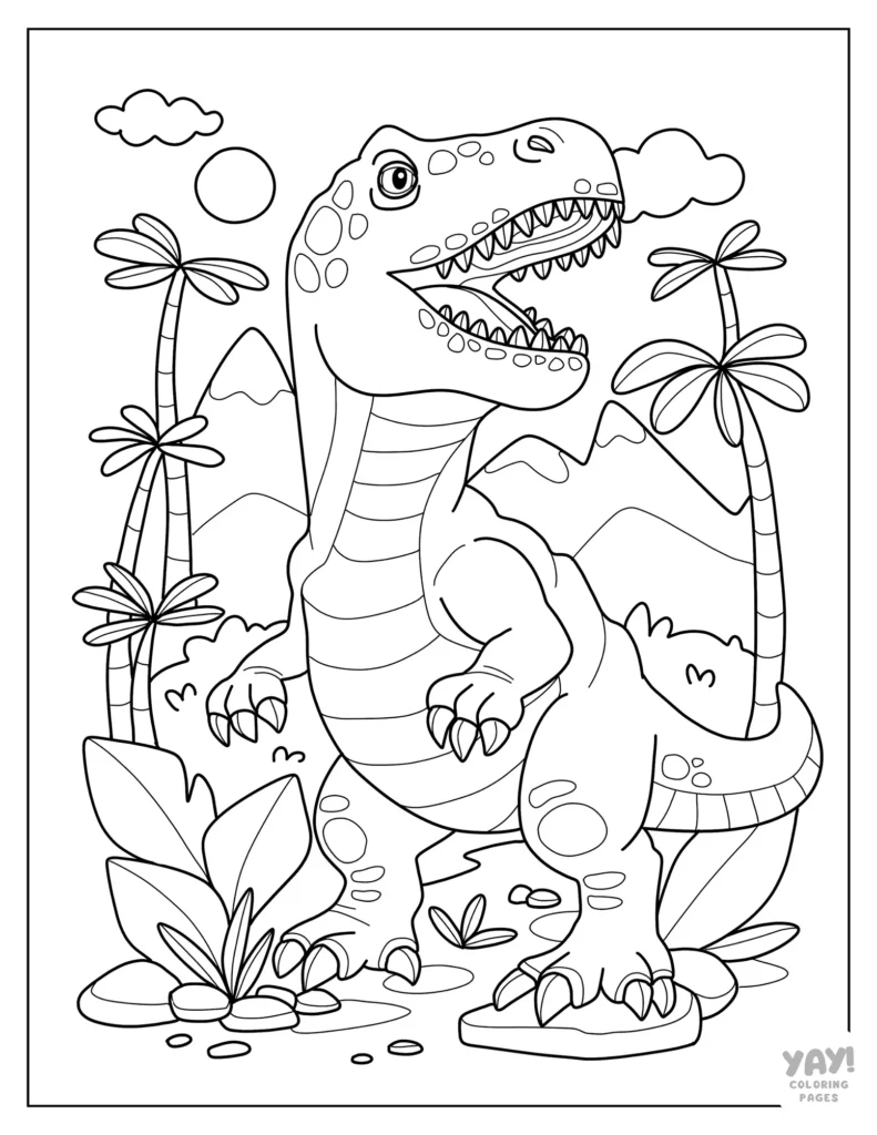 A fierce Tyrannosaurus Rex coloring page for Pre-K students number 15