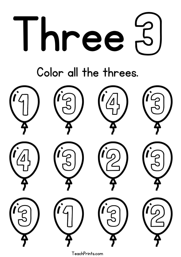 Engaging Color the Flowers: Number 3 worksheet for young learners Colorful flower-themed worksheet for identifying the number 3 in Pre-K math activities