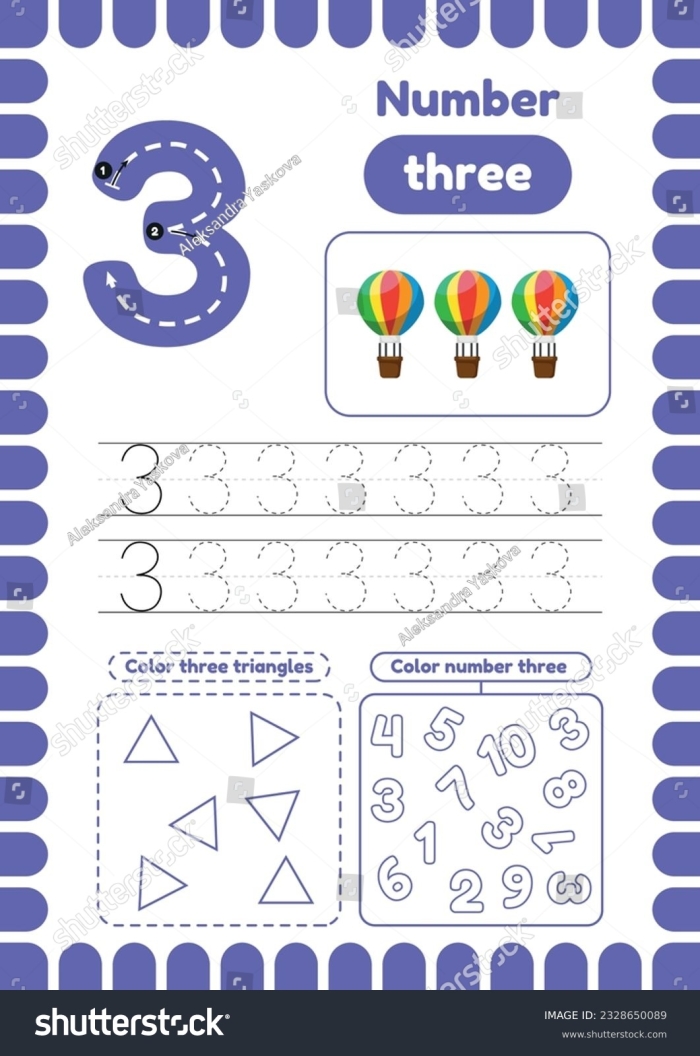 Engaging number 3 practice with flowers for young learners Colorful flower-themed worksheet for Pre-K students to practice identifying the number 3