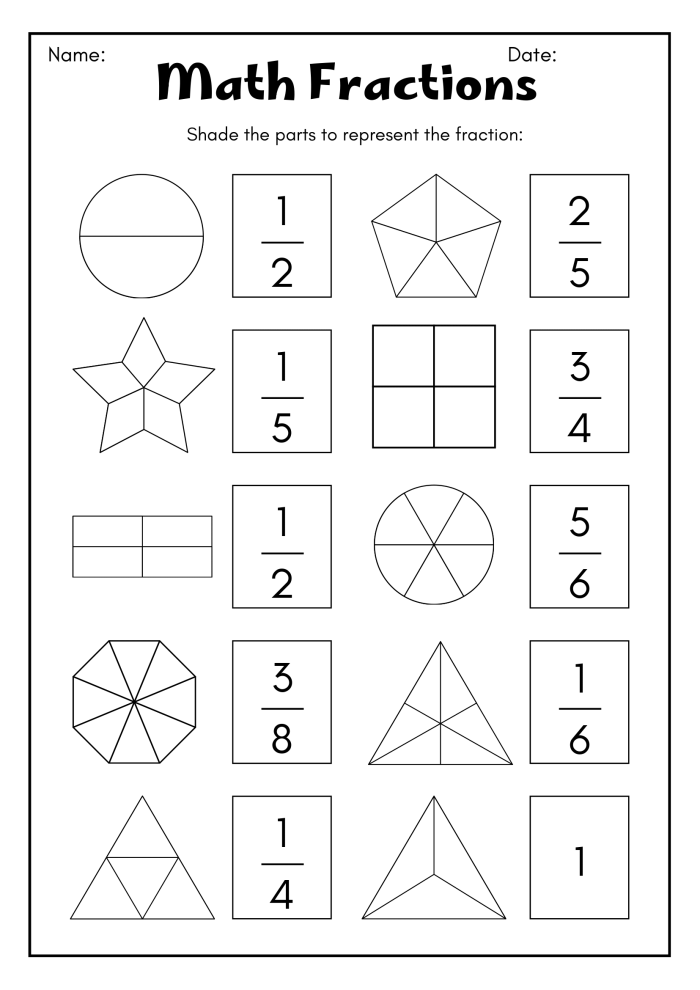 Color the Fractions worksheet for Third Grade
