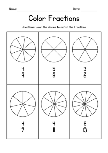 Color the Fractions worksheet for Third Grade