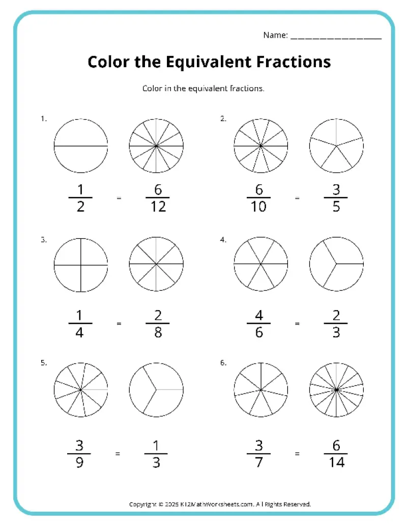 Third grade students using crayons to color geometric shapes according to provided fraction values