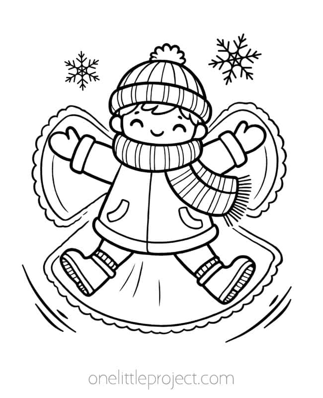 Kindergarten student coloring a cheerful snowman scene in a winter wonderland worksheet 12