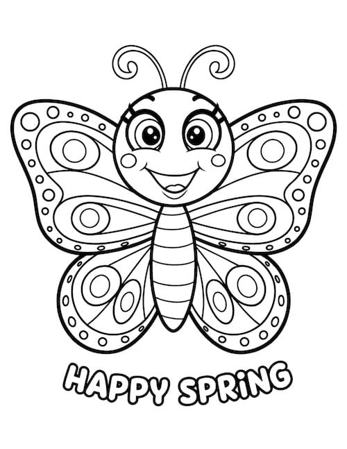 Kindergarten worksheet featuring a detailed butterfly design with Springtime text to color